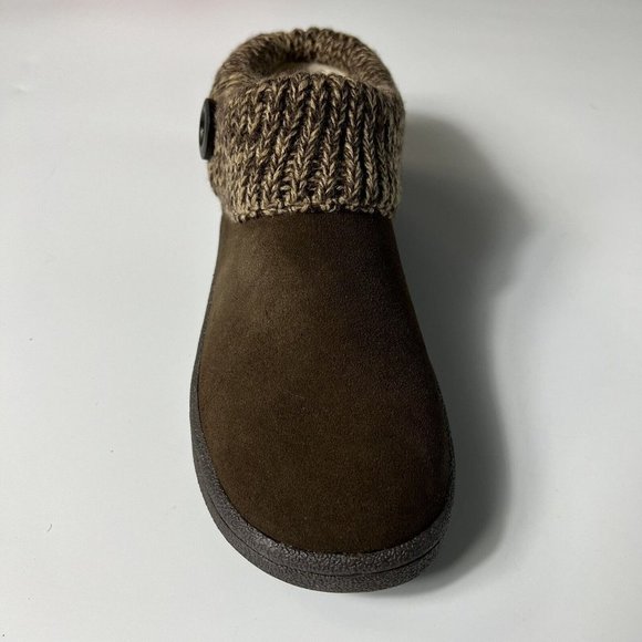 Clarks Women's Knitted Collar Clog Slipper Brown Size 7M Faux Fur Lined - Picture 6 of 10
